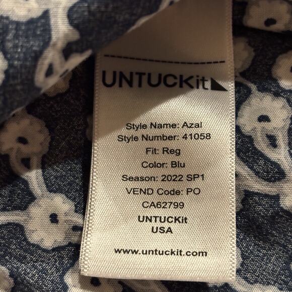 UNTUCKit Shirt Men's Medium S/S Slim Blue White Floral Azal Button Up Cotton - Picture 7 of 7